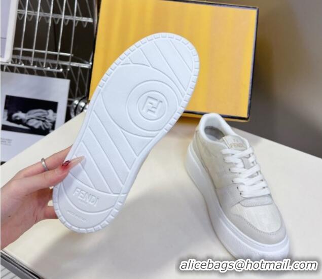 Good Quality Fendi Match Platform Sneakers 5cm in FF jacquard and suede White 7230096