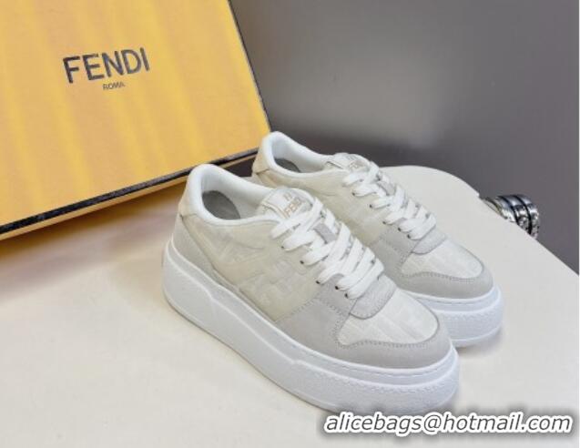 Good Quality Fendi Match Platform Sneakers 5cm in FF jacquard and suede White 7230096