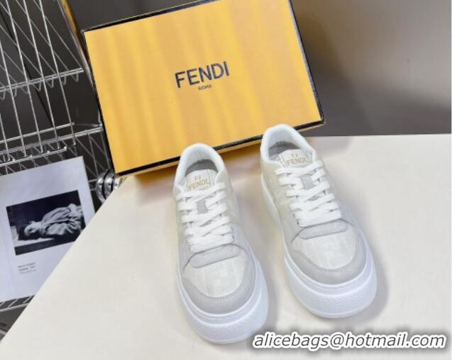 Good Quality Fendi Match Platform Sneakers 5cm in FF jacquard and suede White 7230096