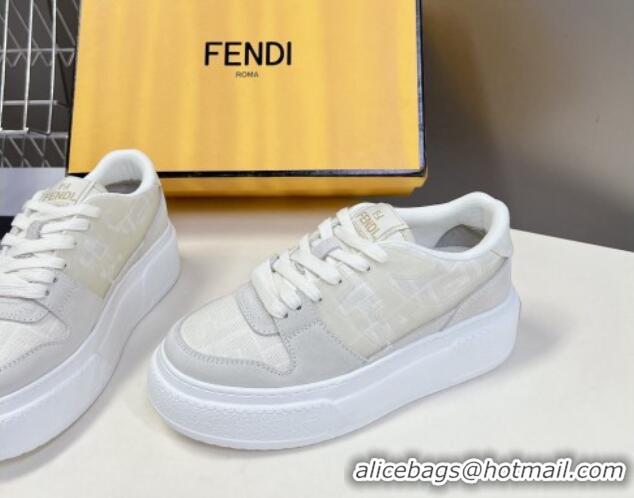 Good Quality Fendi Match Platform Sneakers 5cm in FF jacquard and suede White 7230096