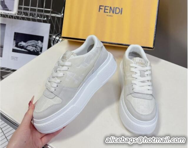 Good Quality Fendi Match Platform Sneakers 5cm in FF jacquard and suede White 7230096