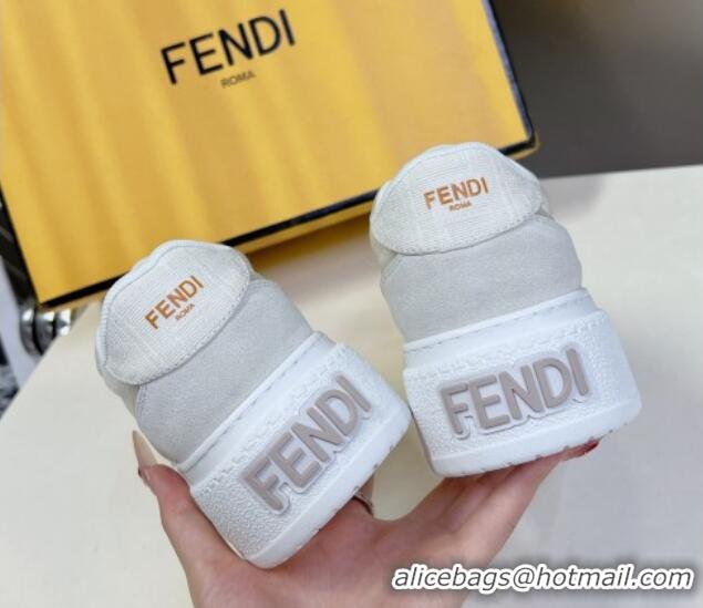 Good Quality Fendi Match Platform Sneakers 5cm in FF jacquard and suede White 7230096