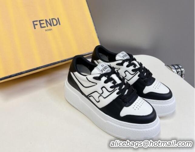 Pretty Style Fendi Match Platform Sneakers 5cm in Calfskin White/Black 230097