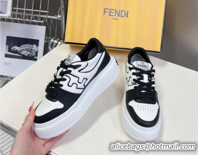 Pretty Style Fendi Match Platform Sneakers 5cm in Calfskin White/Black 230097