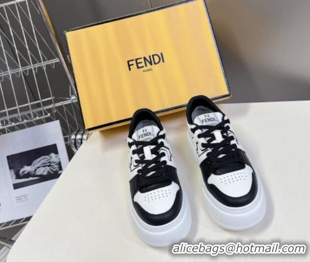 Pretty Style Fendi Match Platform Sneakers 5cm in Calfskin White/Black 230097