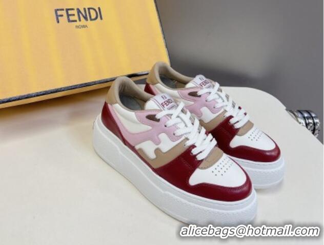 Best Grade Fendi Match Platform Sneakers 5cm in Calfskin Pink/Burgundy/Beige 230098