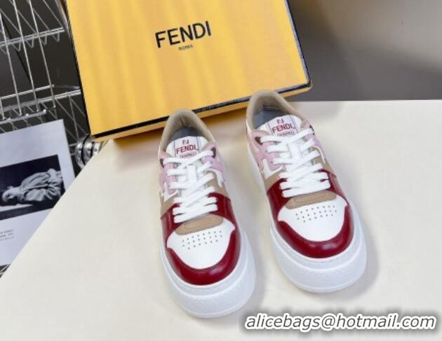 Best Grade Fendi Match Platform Sneakers 5cm in Calfskin Pink/Burgundy/Beige 230098