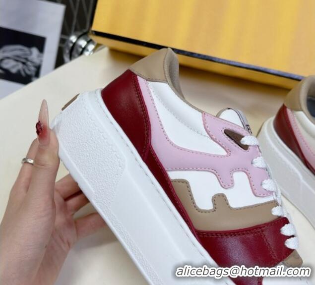 Best Grade Fendi Match Platform Sneakers 5cm in Calfskin Pink/Burgundy/Beige 230098