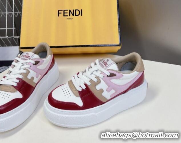 Best Grade Fendi Match Platform Sneakers 5cm in Calfskin Pink/Burgundy/Beige 230098