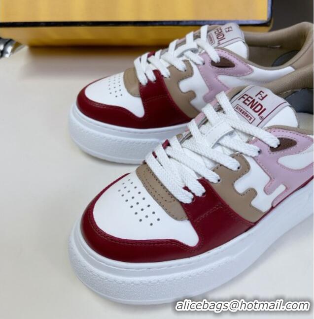 Best Grade Fendi Match Platform Sneakers 5cm in Calfskin Pink/Burgundy/Beige 230098