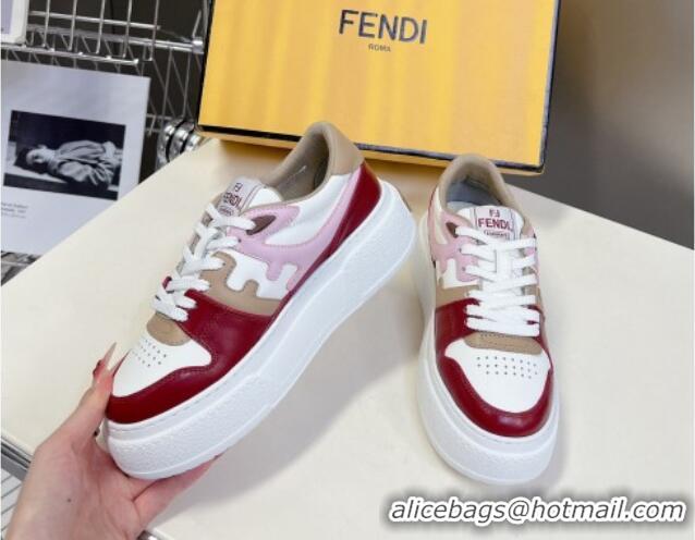 Best Grade Fendi Match Platform Sneakers 5cm in Calfskin Pink/Burgundy/Beige 230098