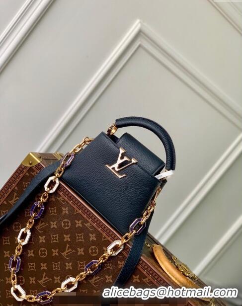 Promotional Louis Vuitton Capucines Mini Bag in Taurillon Leather M24683 Navy Blue 2024