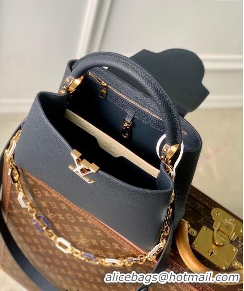 Famous Brand Louis Vuitton Capucines BB Bag in Taurillon Leather M25211 Navy Blue 2024