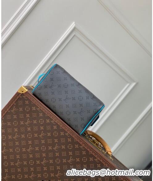 Promotional Louis Vuitton Dopp Kit Clutch in Monogram Eclipse Reverse Canvas M11482 Turquoise Blue/Grey 2024