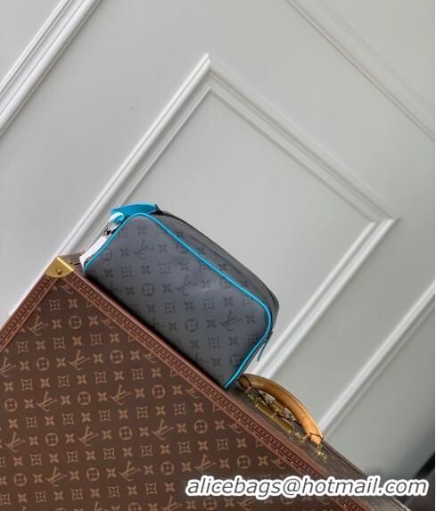 Promotional Louis Vuitton Dopp Kit Clutch in Monogram Eclipse Reverse Canvas M11482 Turquoise Blue/Grey 2024