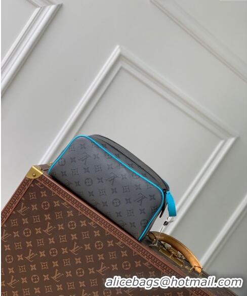 Promotional Louis Vuitton Dopp Kit Clutch in Monogram Eclipse Reverse Canvas M11482 Turquoise Blue/Grey 2024