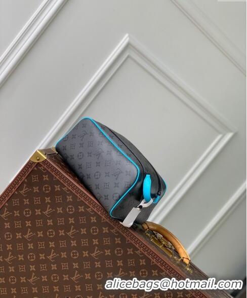 Promotional Louis Vuitton Dopp Kit Clutch in Monogram Eclipse Reverse Canvas M11482 Turquoise Blue/Grey 2024