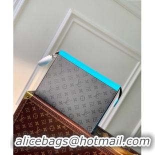 Promotional Louis Vuitton Pochette Voyage MM Pouch in Monogram Eclipse Reverse Canvas M11466 Turquoise Blue/Grey 2024