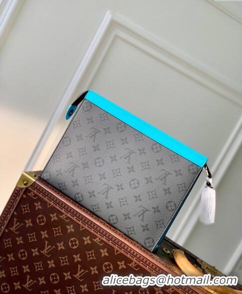 Promotional Louis Vuitton Pochette Voyage MM Pouch in Monogram Eclipse Reverse Canvas M11466 Turquoise Blue/Grey 2024