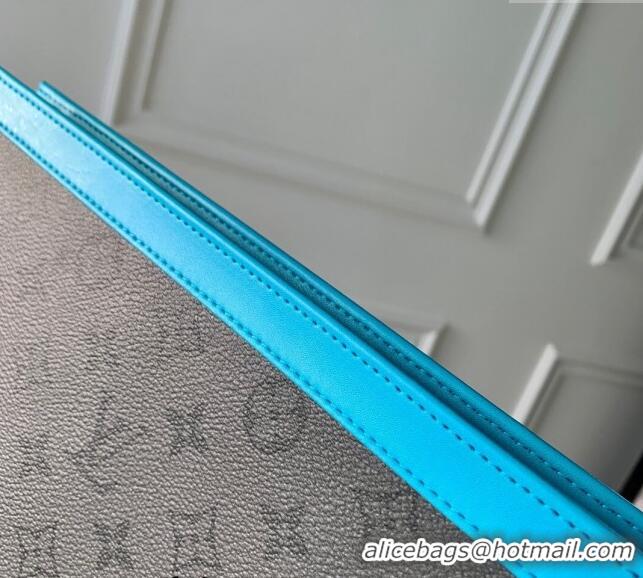 Promotional Louis Vuitton Pochette Voyage MM Pouch in Monogram Eclipse Reverse Canvas M11466 Turquoise Blue/Grey 2024