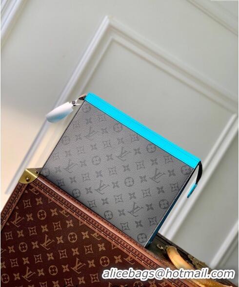 Promotional Louis Vuitton Pochette Voyage MM Pouch in Monogram Eclipse Reverse Canvas M11466 Turquoise Blue/Grey 2024