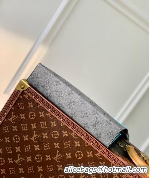 Promotional Louis Vuitton Pochette Voyage MM Pouch in Monogram Eclipse Reverse Canvas M11466 Turquoise Blue/Grey 2024