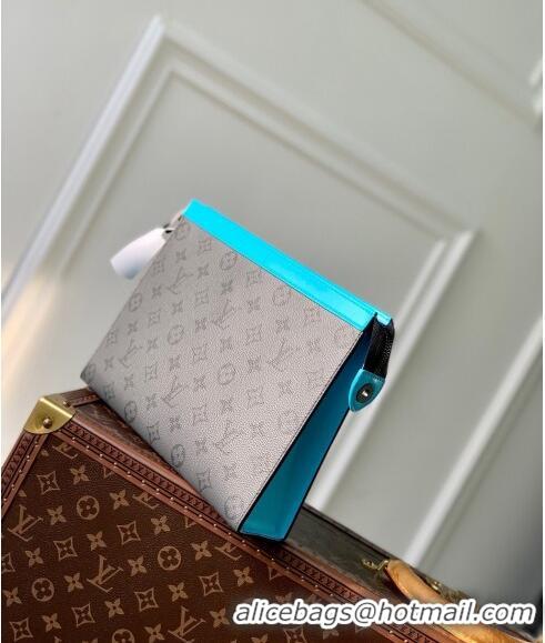 Promotional Louis Vuitton Pochette Voyage MM Pouch in Monogram Eclipse Reverse Canvas M11466 Turquoise Blue/Grey 2024