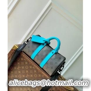 Promotional Louis Vuitton Keepall Bandouliere 25 Bag in Monogram Eclipse Reverse Canvas M11645 Turquoise Blue/Grey 2024