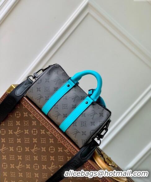 Promotional Louis Vuitton Keepall Bandouliere 25 Bag in Monogram Eclipse Reverse Canvas M11645 Turquoise Blue/Grey 2024