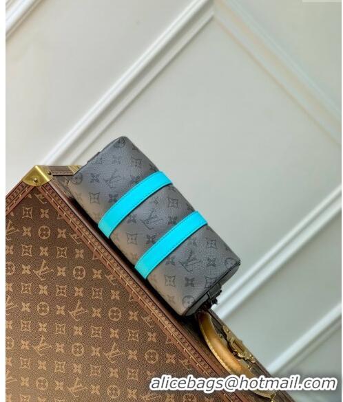 Promotional Louis Vuitton Keepall Bandouliere 25 Bag in Monogram Eclipse Reverse Canvas M11645 Turquoise Blue/Grey 2024