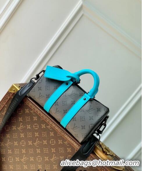 Promotional Louis Vuitton Keepall Bandouliere 25 Bag in Monogram Eclipse Reverse Canvas M11645 Turquoise Blue/Grey 2024