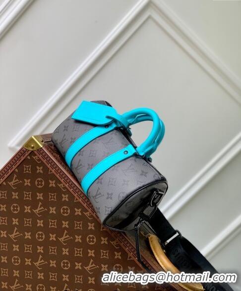 Promotional Louis Vuitton Keepall Bandouliere 25 Bag in Monogram Eclipse Reverse Canvas M11645 Turquoise Blue/Grey 2024