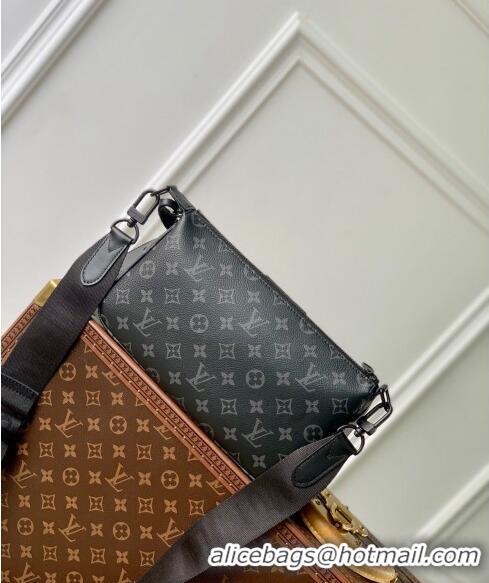 Famous Brand Louis Vuitton Men's Pochette Accessoire XL Bag in Monogram Eclipse Canvas M11741 Black