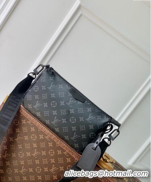 Famous Brand Louis Vuitton Men's Pochette Accessoire XL Bag in Monogram Eclipse Canvas M11741 Black