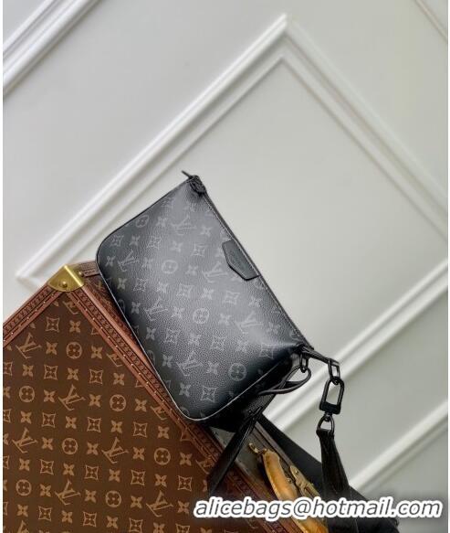 Famous Brand Louis Vuitton Men's Pochette Accessoire XL Bag in Monogram Eclipse Canvas M11741 Black