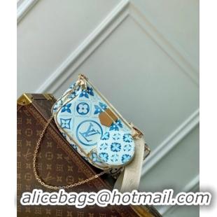 Luxurious Louis Vuitton Multi Pochette Accessoires Shoulder Bag in Monogram Tiles Canvas M25374 Lagoon Blue 2024