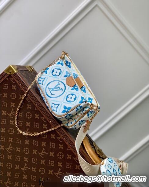 Luxurious Louis Vuitton Multi Pochette Accessoires Shoulder Bag in Monogram Tiles Canvas M25374 Lagoon Blue 2024