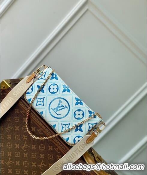 Luxurious Louis Vuitton Multi Pochette Accessoires Shoulder Bag in Monogram Tiles Canvas M25374 Lagoon Blue 2024