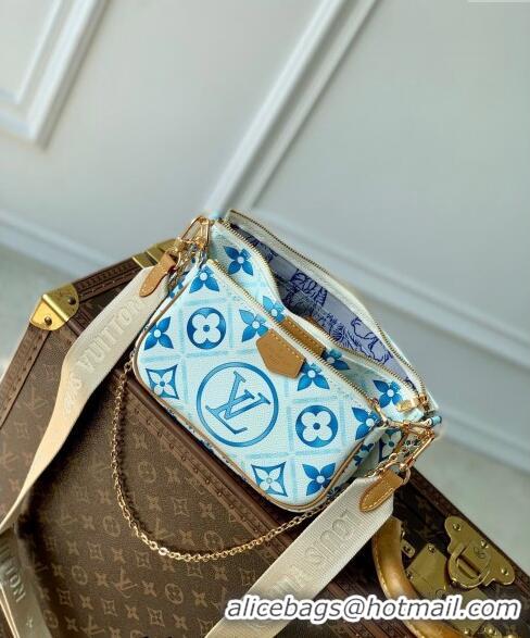 Luxurious Louis Vuitton Multi Pochette Accessoires Shoulder Bag in Monogram Tiles Canvas M25374 Lagoon Blue 2024