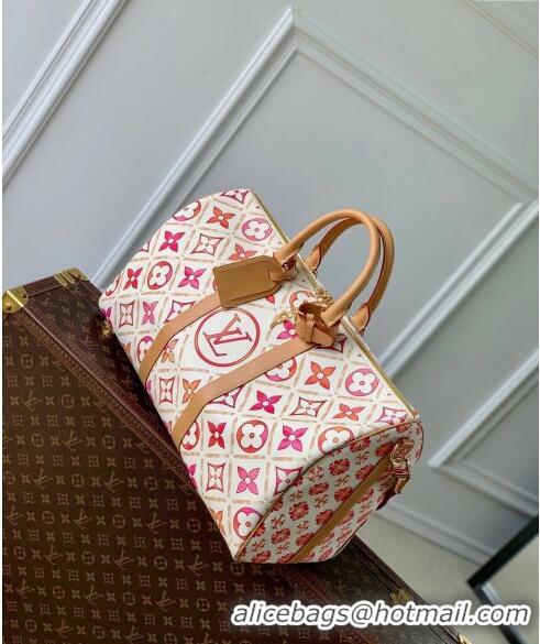 Trendy Design Louis Vuitton Keepall Bandouliere 45 Bag in Monogram Tiles Canvas M11251 Coral Pink 2024