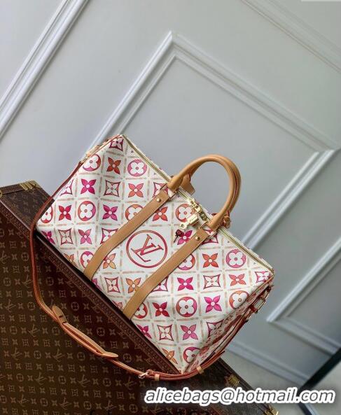 Trendy Design Louis Vuitton Keepall Bandouliere 45 Bag in Monogram Tiles Canvas M11251 Coral Pink 2024