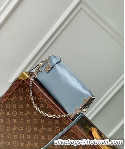 Best Price Louis Vuitton Slim Trunk Hobo bag in Calf Leather M25445 Light Blue 2024