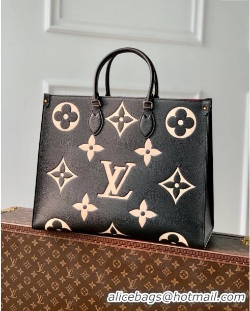 Well Crafted Louis Vuitton OnTheGo GM Tote Bag in Bicolor Monogram Empreinte Leather M45945 Black 2024