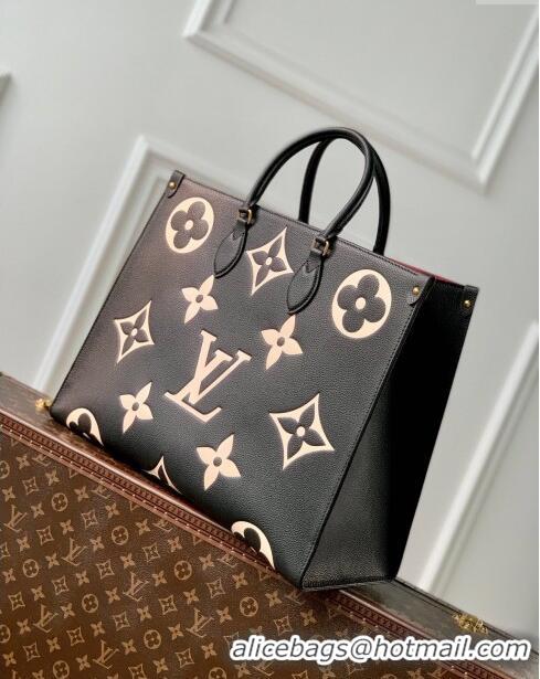 Well Crafted Louis Vuitton OnTheGo GM Tote Bag in Bicolor Monogram Empreinte Leather M45945 Black 2024