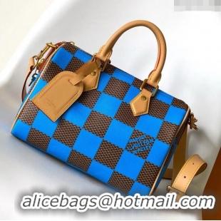 Most Popular Louis Vuitton Speedy 25 Bandouliere Damier Pop in Damier Pop Coated Canvas N40585 Blue 2024