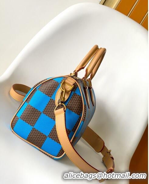 Most Popular Louis Vuitton Speedy 25 Bandouliere Damier Pop in Damier Pop Coated Canvas N40585 Blue 2024