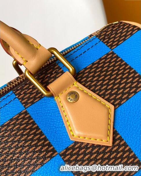 Most Popular Louis Vuitton Speedy 25 Bandouliere Damier Pop in Damier Pop Coated Canvas N40585 Blue 2024