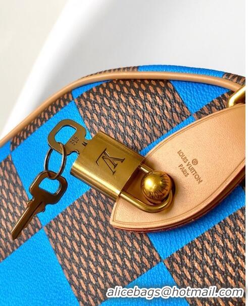 Most Popular Louis Vuitton Speedy 25 Bandouliere Damier Pop in Damier Pop Coated Canvas N40585 Blue 2024