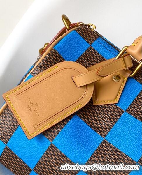 Most Popular Louis Vuitton Speedy 25 Bandouliere Damier Pop in Damier Pop Coated Canvas N40585 Blue 2024