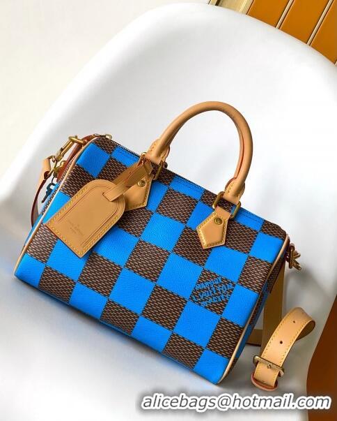 Most Popular Louis Vuitton Speedy 25 Bandouliere Damier Pop in Damier Pop Coated Canvas N40585 Blue 2024